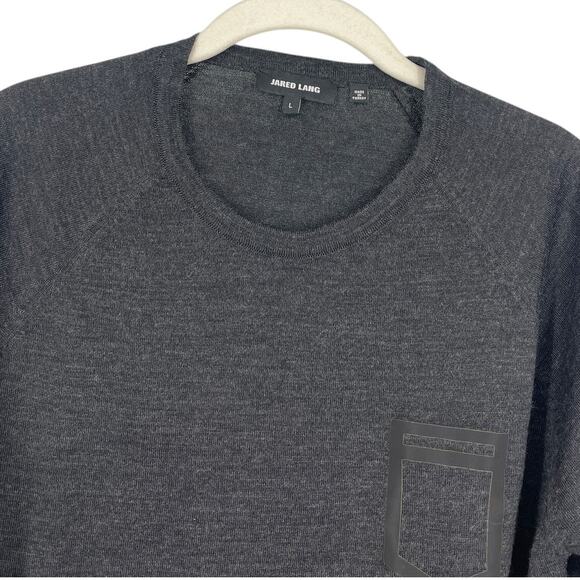 Jared Lang Merino Wool Sweater Faux Pocket Crew Neck Charcoal Men's Large - Picture 5 of 8